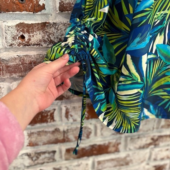 Swimsuits for all Side-Tie Adjustable Tankini Top Blue Green Tropical Pattern 24 - Picture 7 of 16